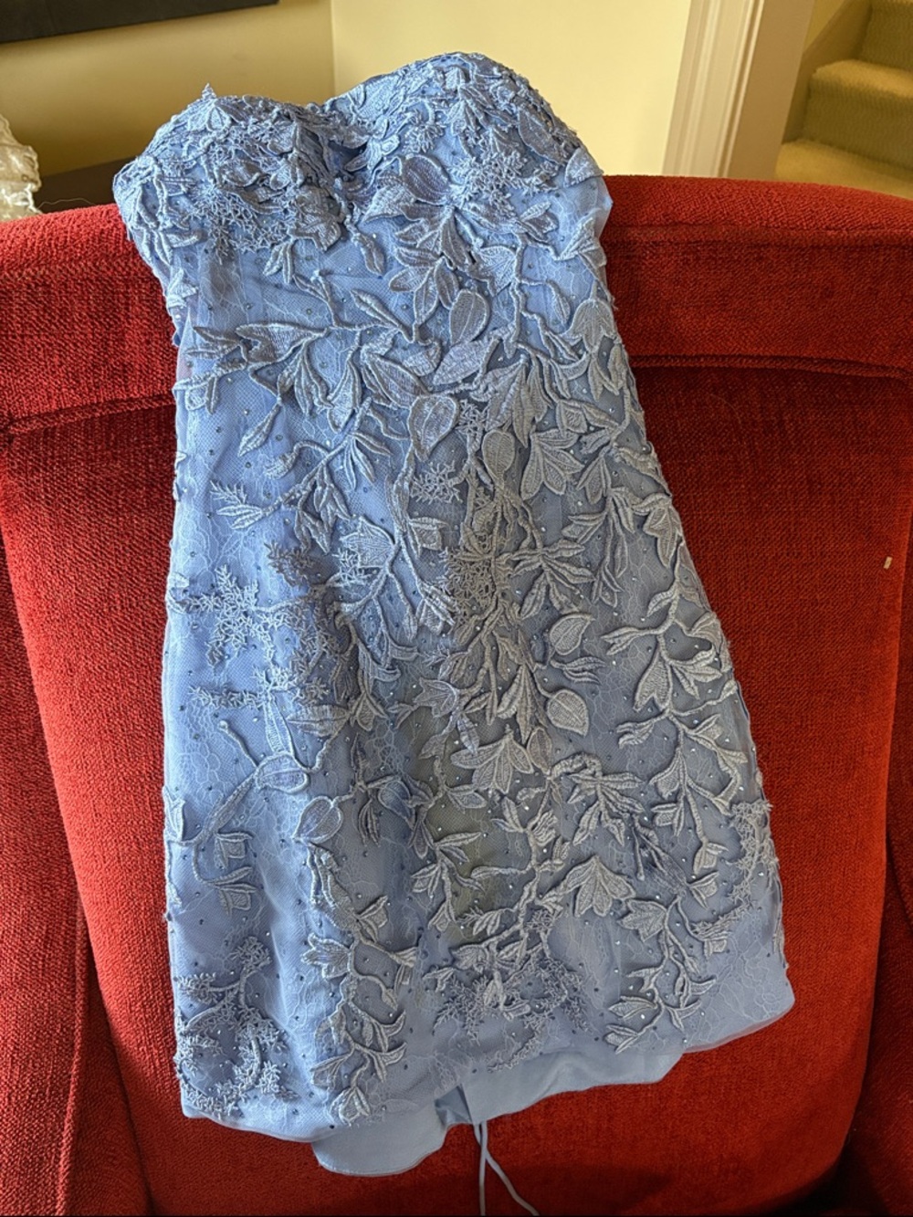 Sherri Hill Light Blue Spaghetti strap Embellished Mini Dress